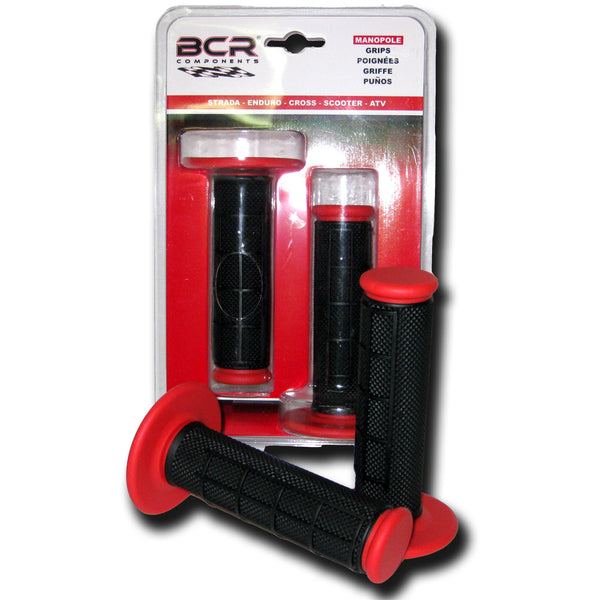 Manopole (Coppia) CROSS-ENDURO HALF WAFFLE - 120mm, Nero/Rosso