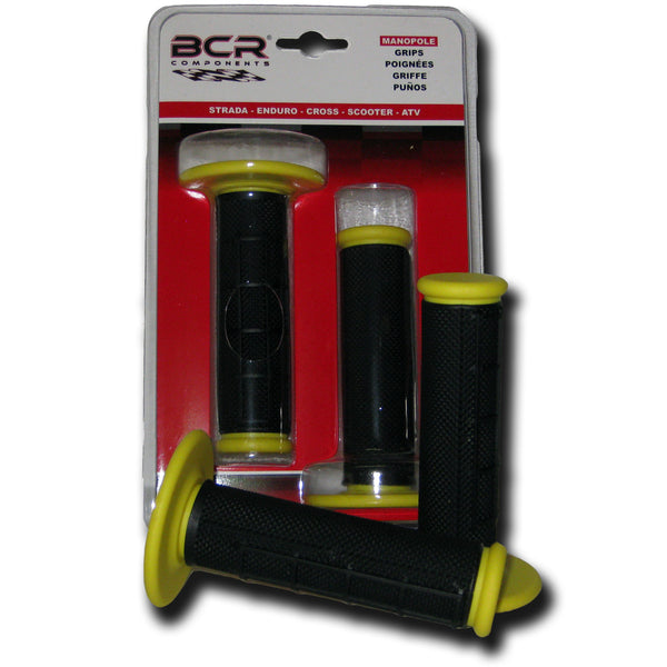 Manopole (Coppia) CROSS-ENDURO HALF WAFFLE - 120mm, Nero/Giallo
